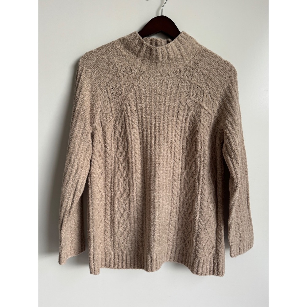 J. Jill Mock Neck Sweater Mocha Cream Cable Knit Cotton Pullover mockneck cozy